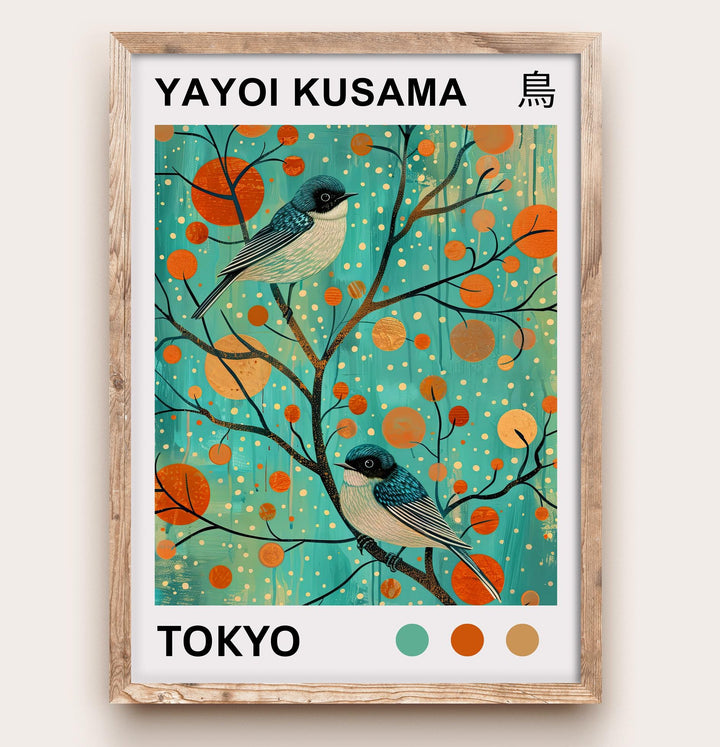 Yayoi Kusama Bluebird Poster Modern Pop Art Print Japanese Abstract Bird Design Polka Dot Nature Artwork for Contemporary Home Decor