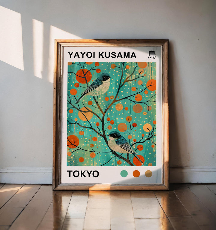 Yayoi Kusama Bluebird Poster Modern Pop Art Print Japanese Abstract Bird Design Polka Dot Nature Artwork for Contemporary Home Decor