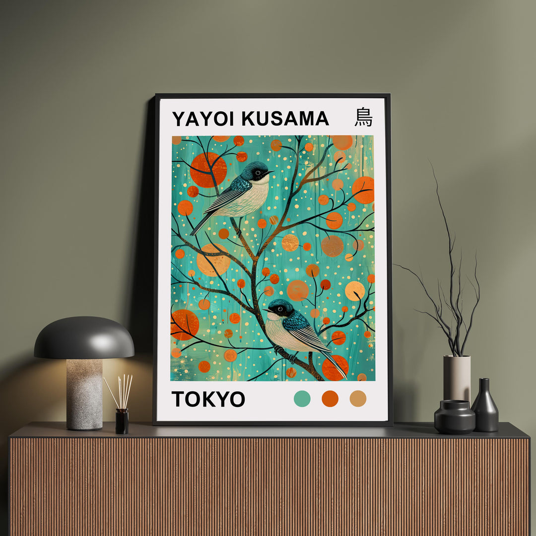 Yayoi Kusama Bluebird Poster Modern Pop Art Print Japanese Abstract Bird Design Polka Dot Nature Artwork for Contemporary Home Decor
