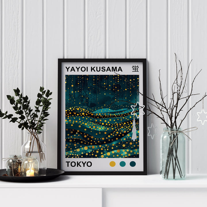 Yayoi Kusama Firefly Poster Modern Pop Art Print Japanese Abstract Night Scene Polka Dot Light Artwork for Contemporary Home Decor