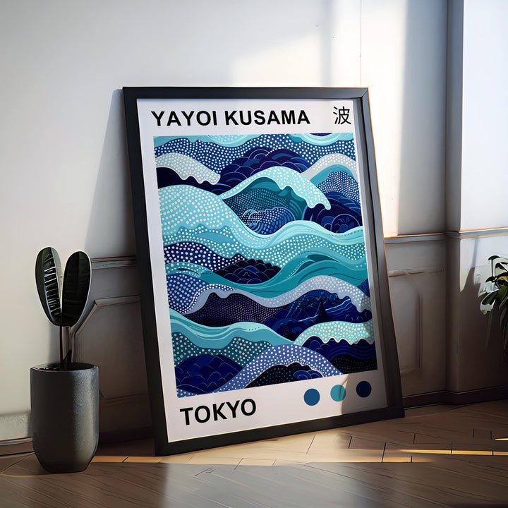 Yayoi Kusama Waves Poster Modern Pop Art Print Japanese Abstract Ocean Design Polka Dot Sea Artwork for Contemporary Coastal Home Decor