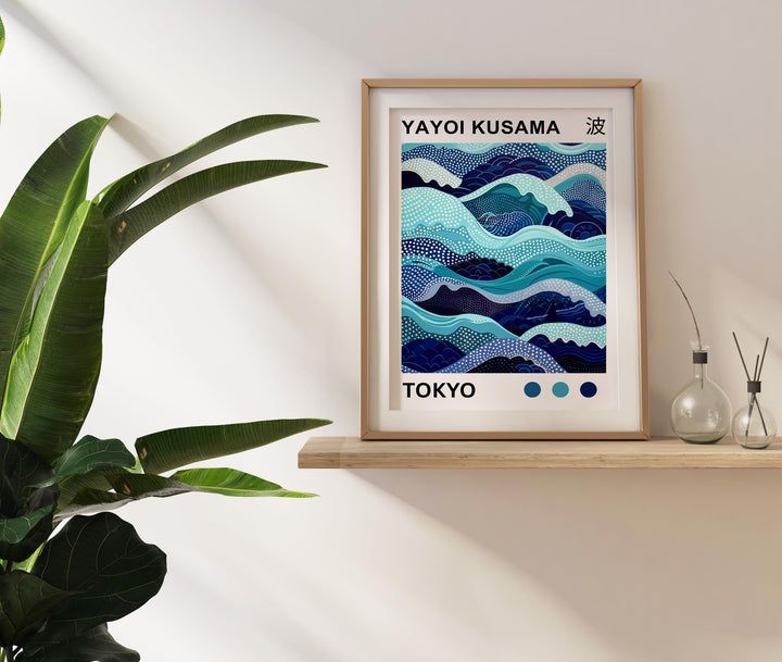 Yayoi Kusama Waves Poster Modern Pop Art Print Japanese Abstract Ocean Design Polka Dot Sea Artwork for Contemporary Coastal Home Decor