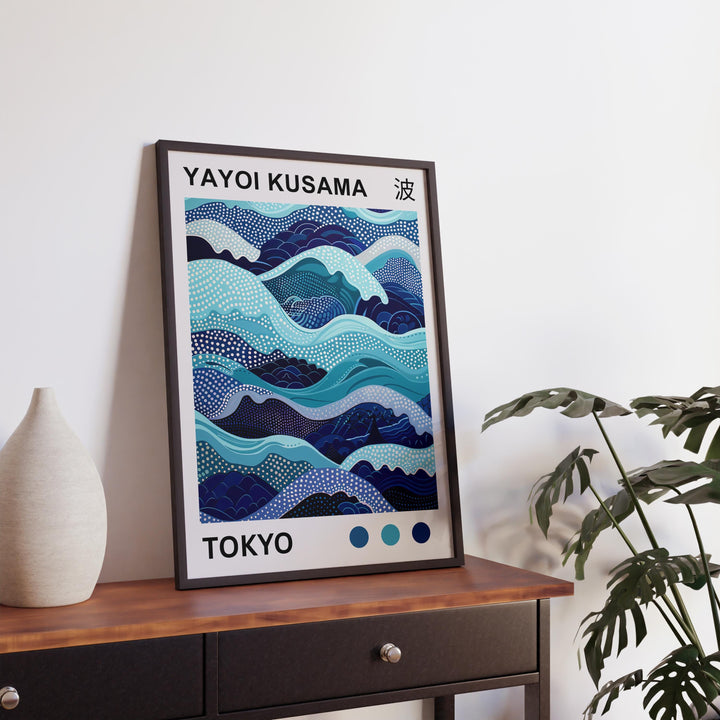 Yayoi Kusama Waves Poster Modern Pop Art Print Japanese Abstract Ocean Design Polka Dot Sea Artwork for Contemporary Coastal Home Decor