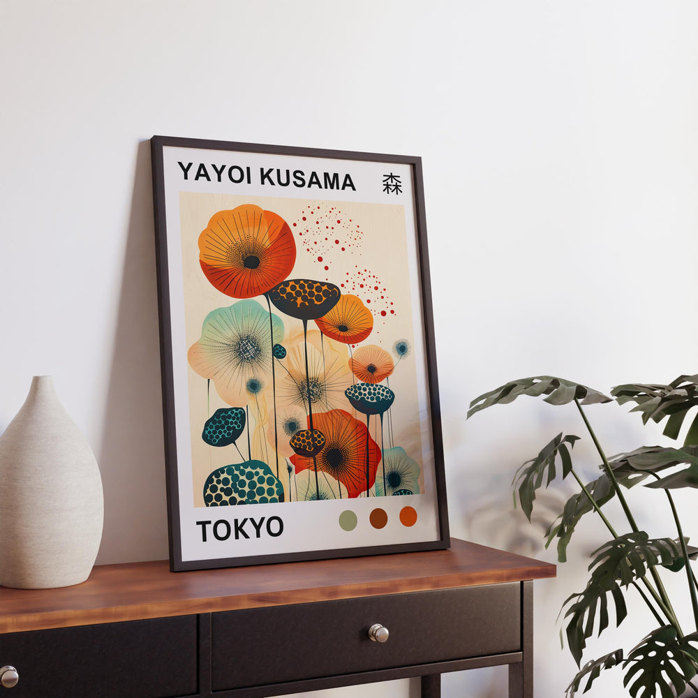 Yayoi Kusama Flower Poster Modern Pop Art Print Japanese Abstract Floral Design Polka Dot Botanical Wall Decor for Contemporary Homes