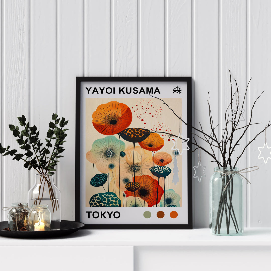 Yayoi Kusama Flower Poster Modern Pop Art Print Japanese Abstract Floral Design Polka Dot Botanical Wall Decor for Contemporary Homes