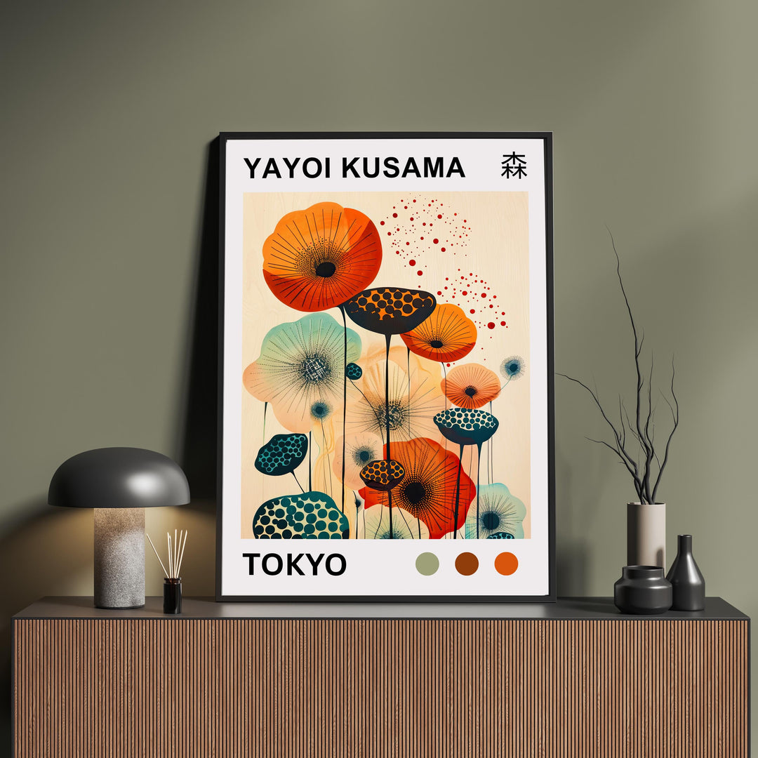 Yayoi Kusama Flower Poster Modern Pop Art Print Japanese Abstract Floral Design Polka Dot Botanical Wall Decor for Contemporary Homes