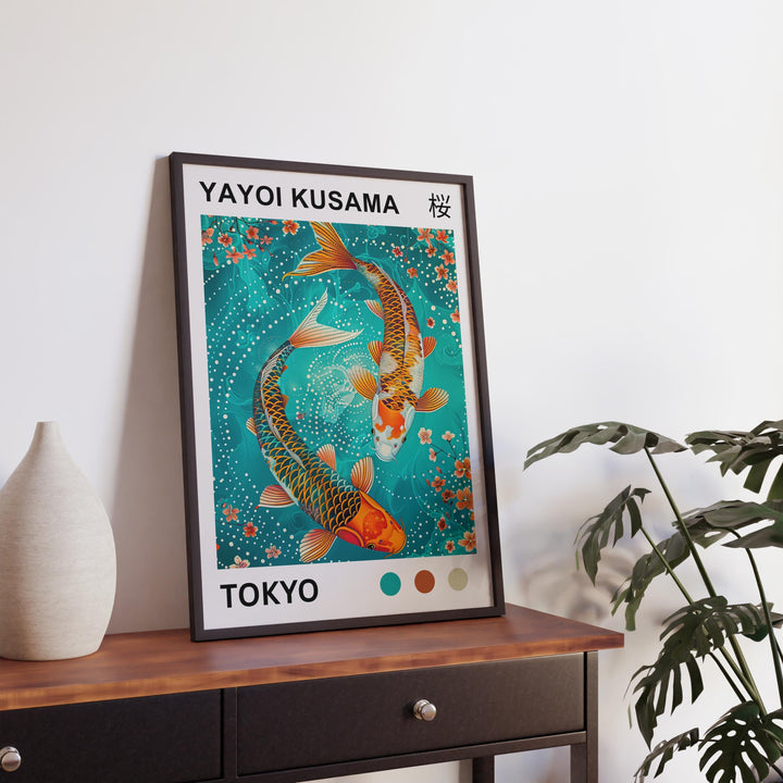 Yayoi Kusama Koi Fish Poster Modern Pop Art Print Japanese Abstract Water Design Polka Dot Pond Artwork for Contemporary Home Decor