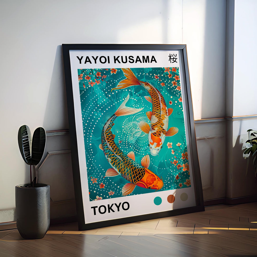 Yayoi Kusama Koi Fish Poster Modern Pop Art Print Japanese Abstract Water Design Polka Dot Pond Artwork for Contemporary Home Decor
