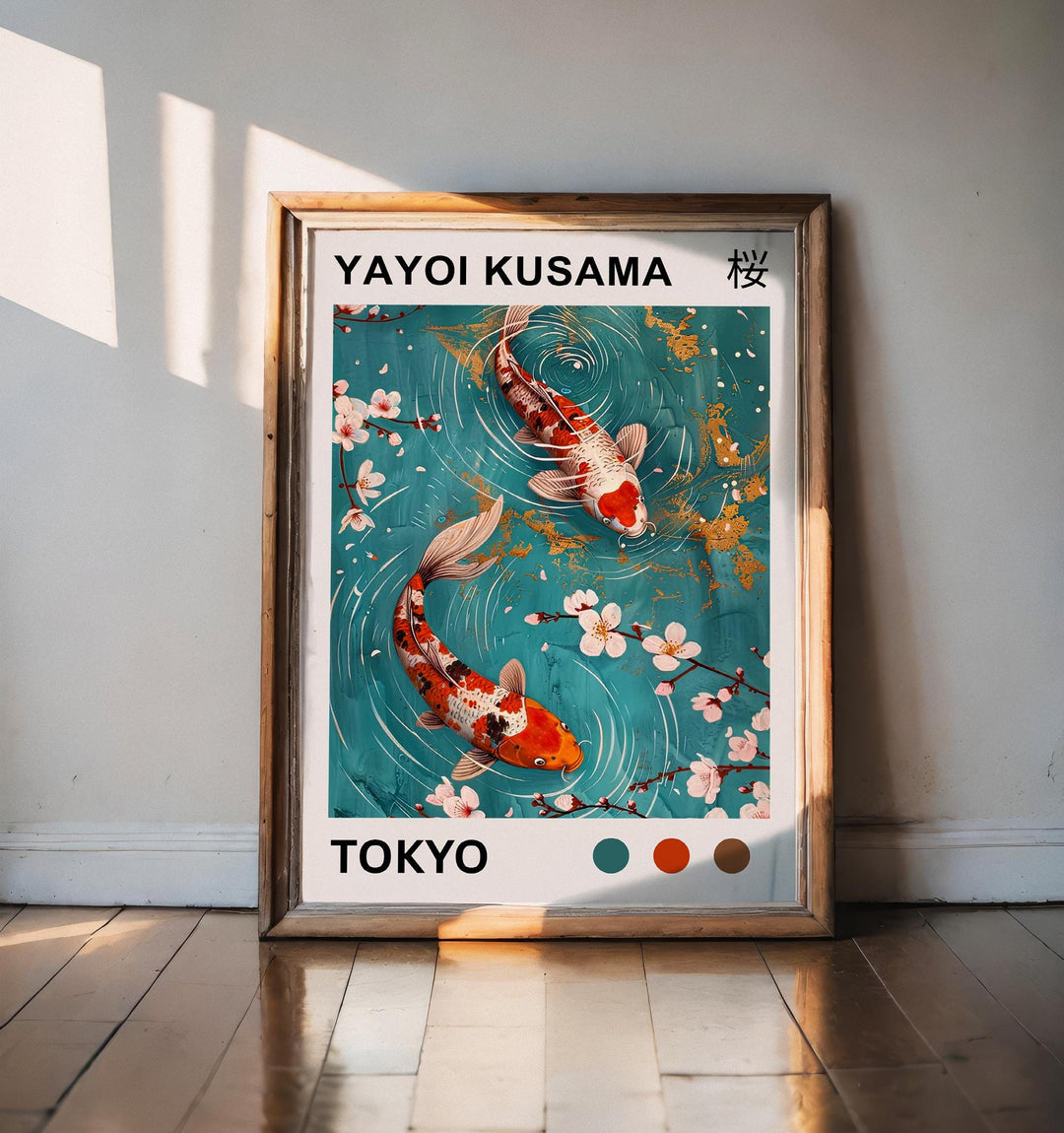 Yayoi Kusama Koi Fish Poster Modern Pop Art Print Japanese Abstract Water Design Polka Dot Pond Artwork for Contemporary Home Decor