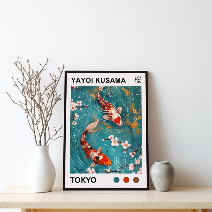Yayoi Kusama Koi Fish Poster Modern Pop Art Print Japanese Abstract Water Design Polka Dot Pond Artwork for Contemporary Home Decor