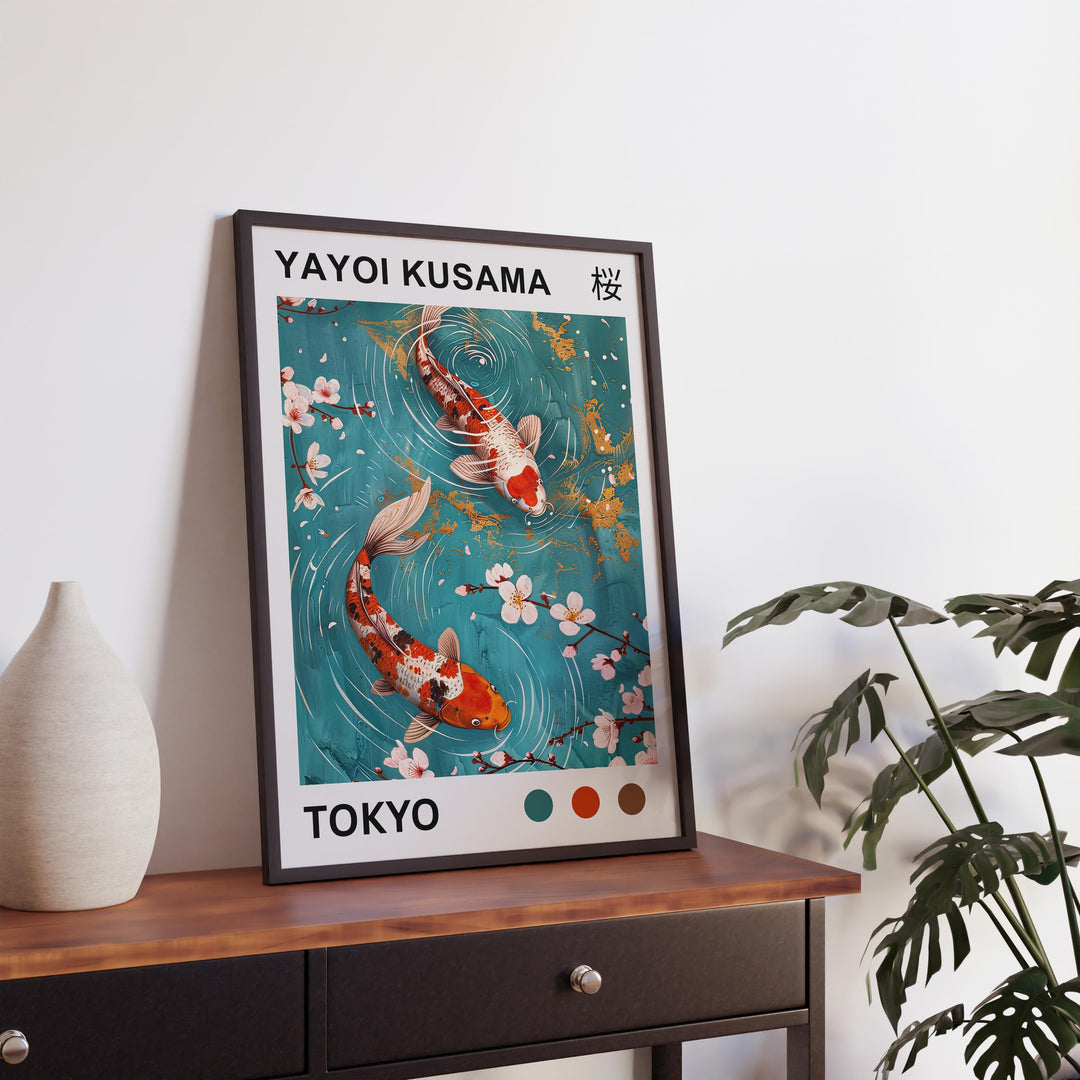 Yayoi Kusama Koi Fish Poster Modern Pop Art Print Japanese Abstract Water Design Polka Dot Pond Artwork for Contemporary Home Decor