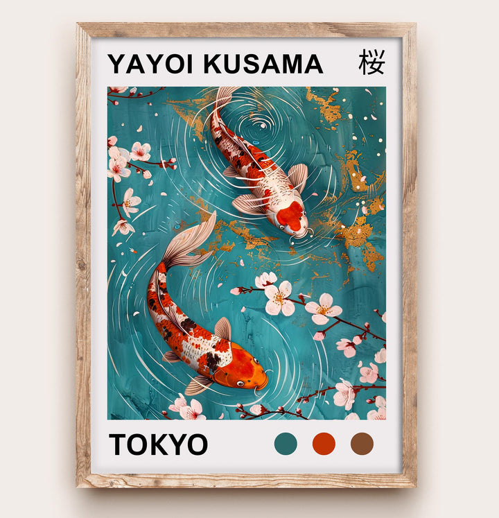 Yayoi Kusama Koi Fish Poster Modern Pop Art Print Japanese Abstract Water Design Polka Dot Pond Artwork for Contemporary Home Decor