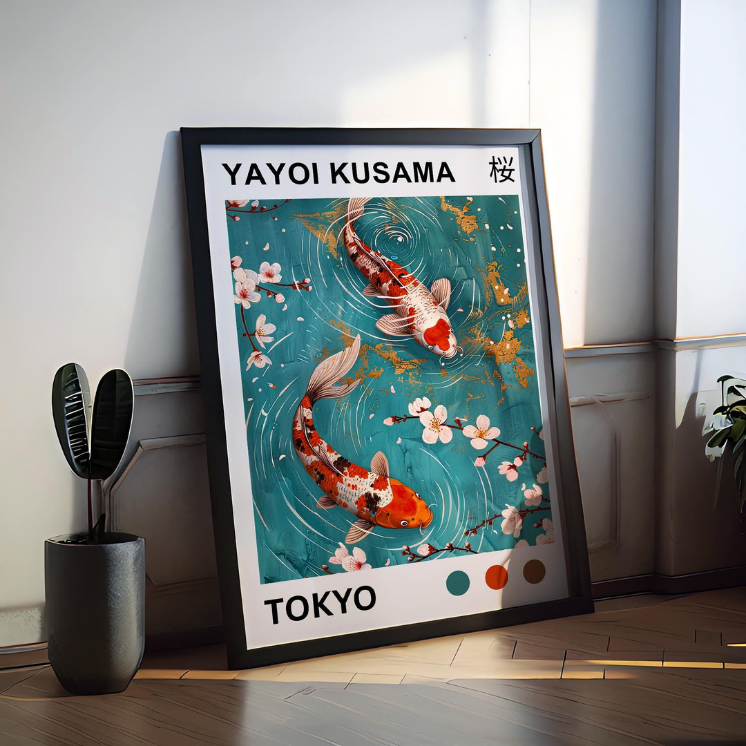Yayoi Kusama Koi Fish Poster Modern Pop Art Print Japanese Abstract Water Design Polka Dot Pond Artwork for Contemporary Home Decor