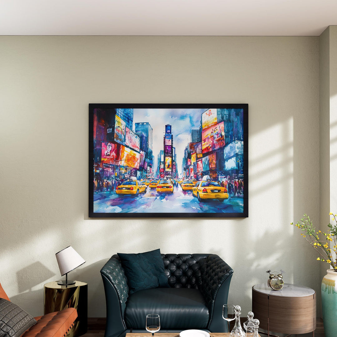 Times Square New York Watercolor Poster Times Square Travel Print NYC Cityscape Painting Wall Art USA Souvenir