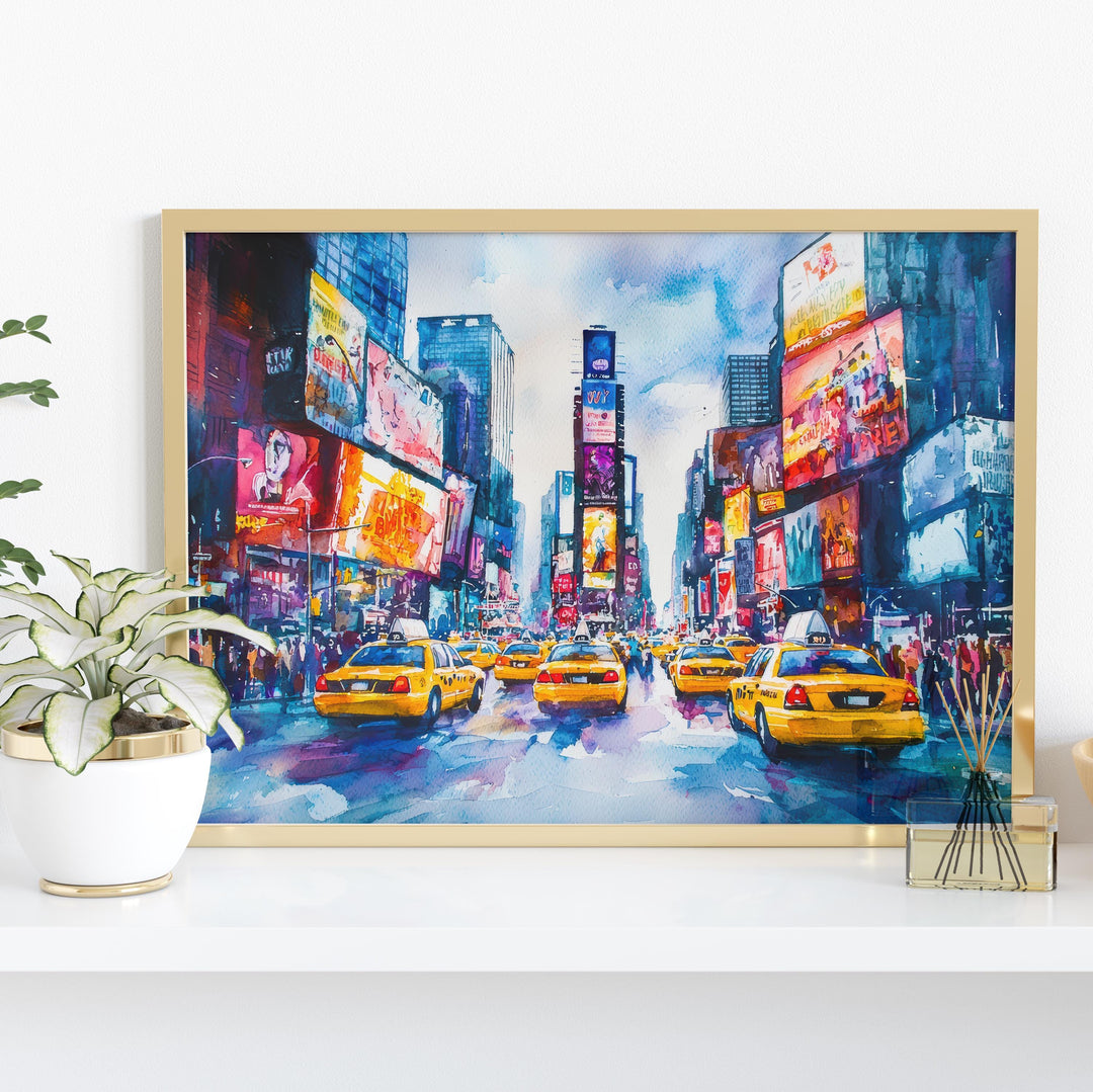 Times Square New York Watercolor Poster Times Square Travel Print NYC Cityscape Painting Wall Art USA Souvenir