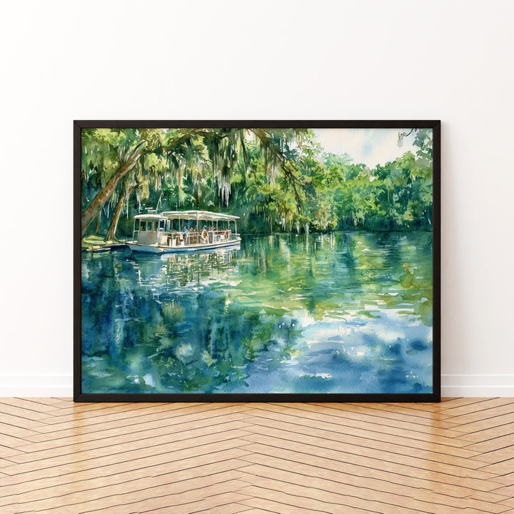 Silver Springs State Park Florida Watercolor Poster Silver Springs Travel Print Nature Painting Wall Art USA Souvenir