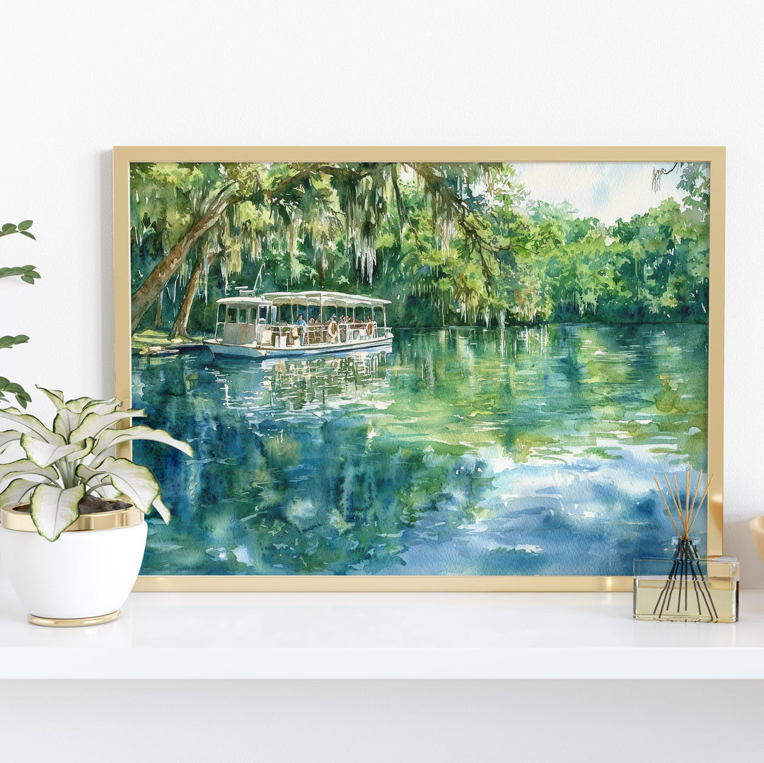Silver Springs State Park Florida Watercolor Poster Silver Springs Travel Print Nature Painting Wall Art USA Souvenir