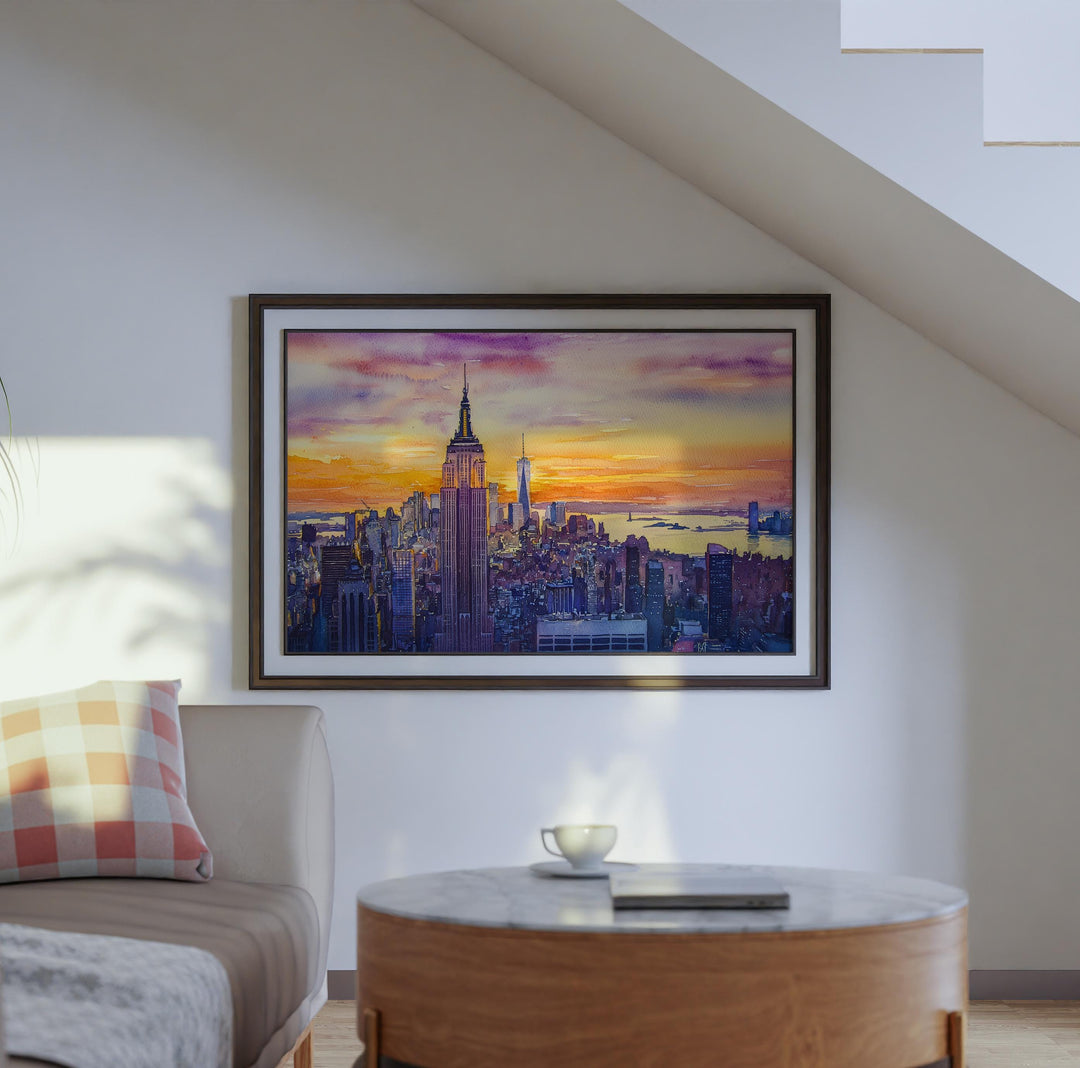 Empire State Building New York Watercolor Poster NYC Travel Print Landmark Painting City Skyline Wall Art USA Souvenir