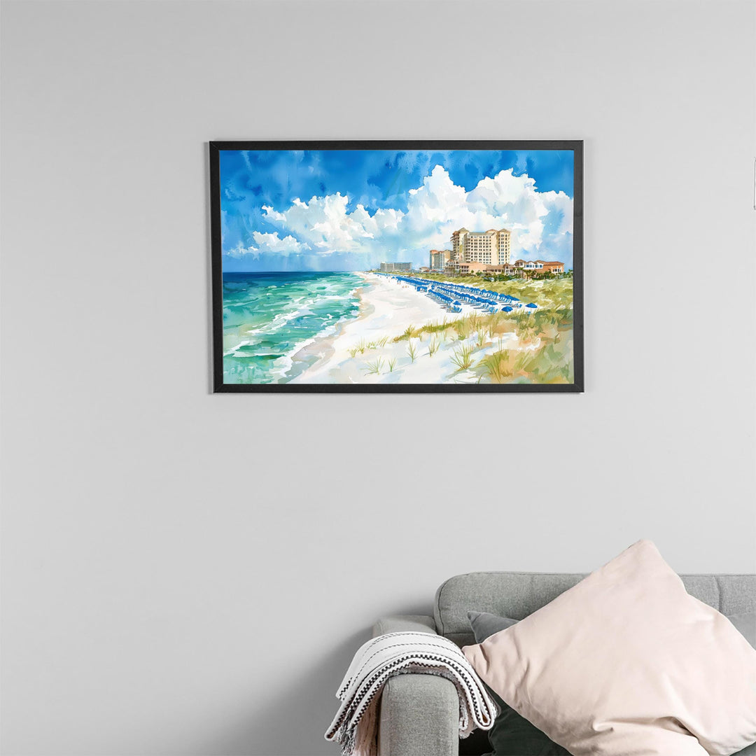 Destin Florida Watercolor Poster Destin Travel Print Gulf Coast Painting Emerald Coast Beach Wall Art USA Souvenir