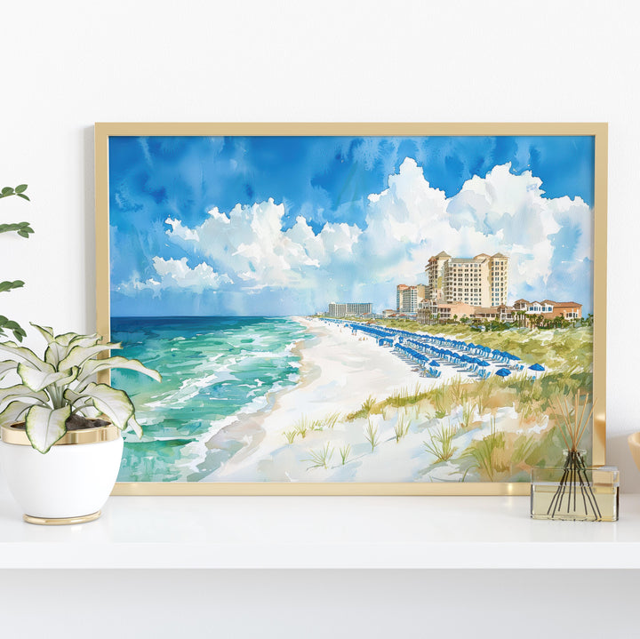 Destin Florida Watercolor Poster Destin Travel Print Gulf Coast Painting Emerald Coast Beach Wall Art USA Souvenir