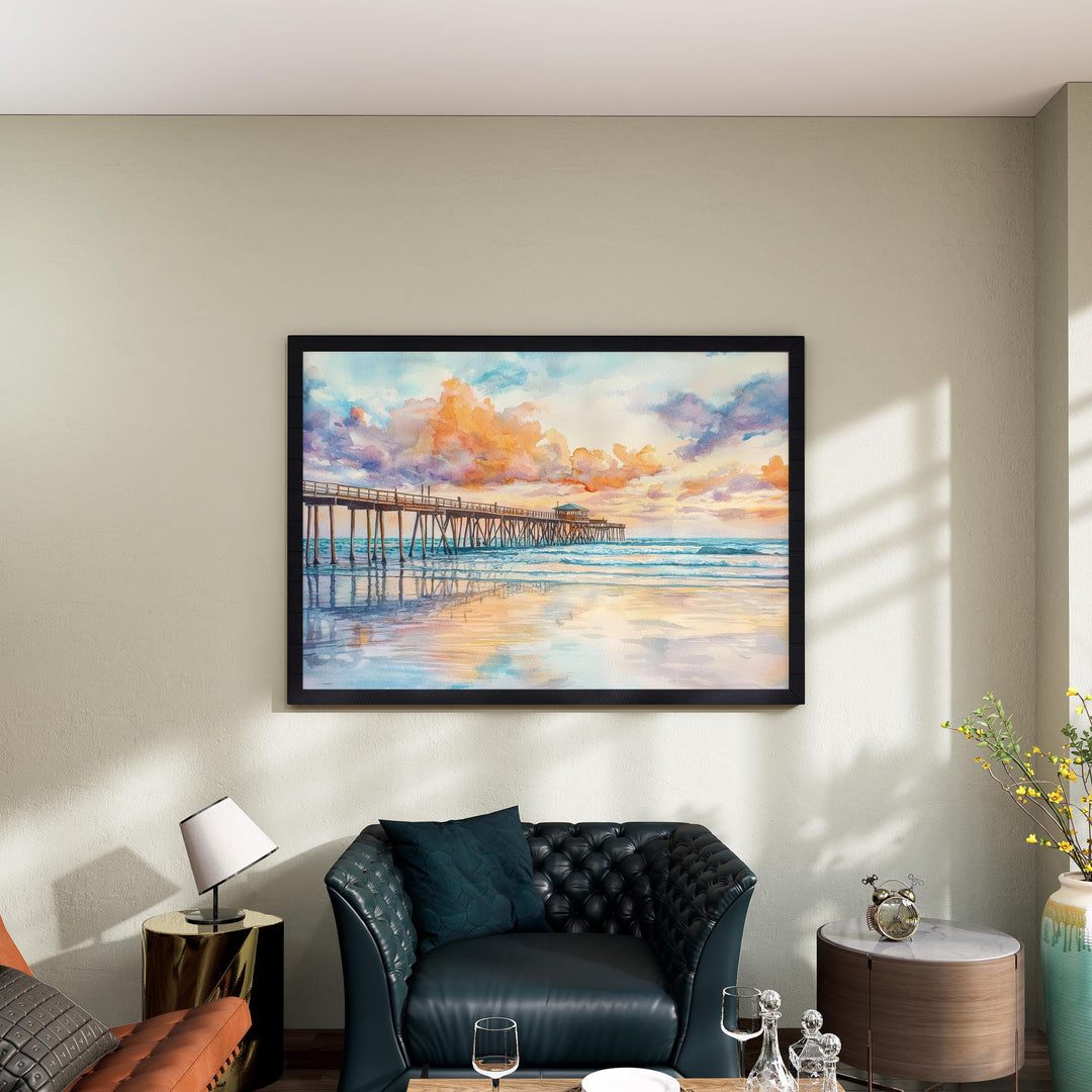 Cocoa Beach Florida Watercolor Poster Cocoa Beach Travel Print Atlantic Coast Painting Surf Town Wall Art USA Souvenir