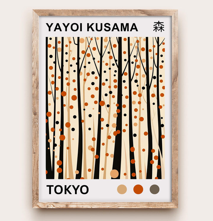Yayoi Kusama Forest Poster Modern Pop Art Print Japanese Abstract Nature Design Polka Dot Woodland Artwork for Contemporary Home Decor
