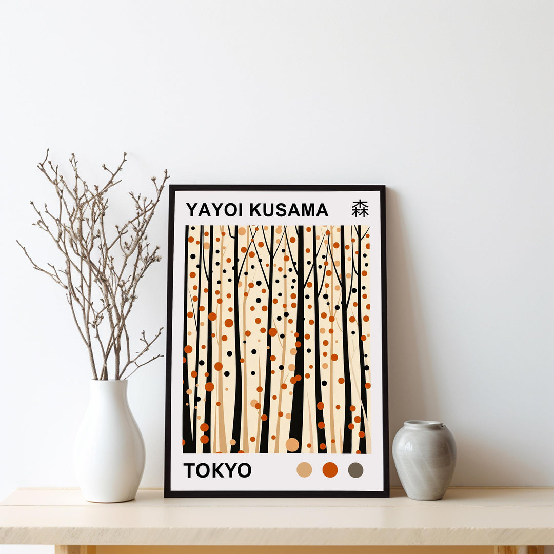 Yayoi Kusama Forest Poster Modern Pop Art Print Japanese Abstract Nature Design Polka Dot Woodland Artwork for Contemporary Home Decor