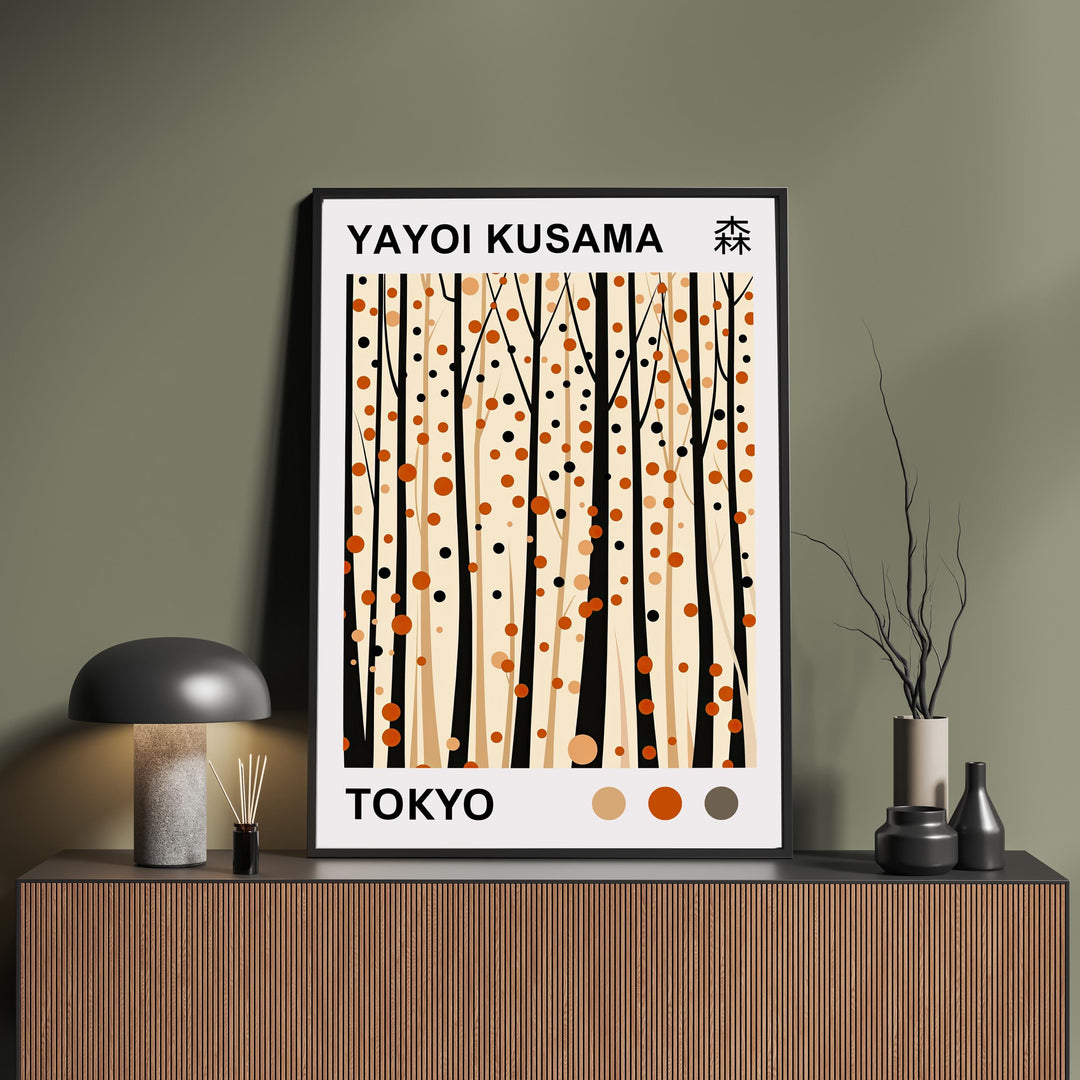 Yayoi Kusama Forest Poster Modern Pop Art Print Japanese Abstract Nature Design Polka Dot Woodland Artwork for Contemporary Home Decor