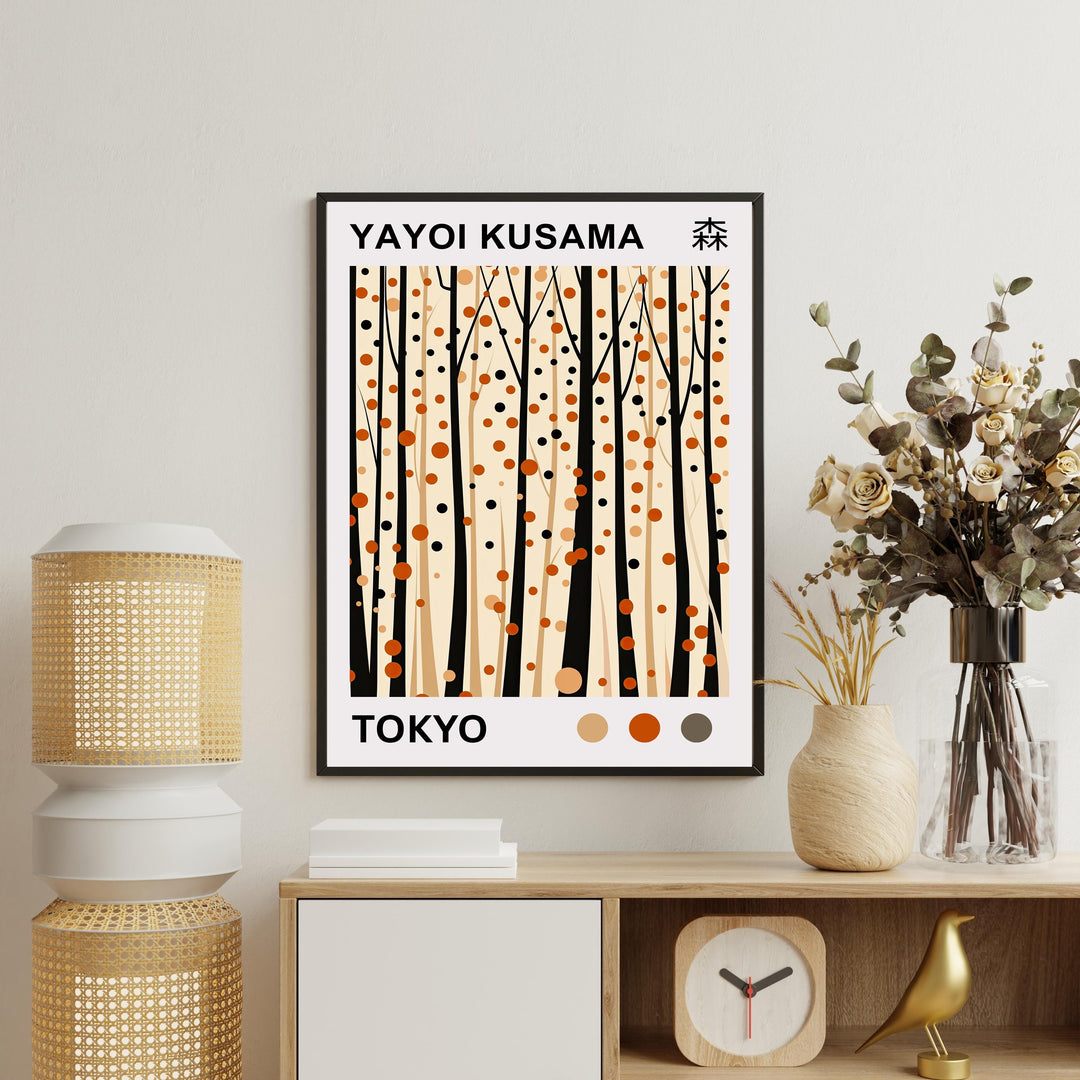 Yayoi Kusama Forest Poster Modern Pop Art Print Japanese Abstract Nature Design Polka Dot Woodland Artwork for Contemporary Home Decor