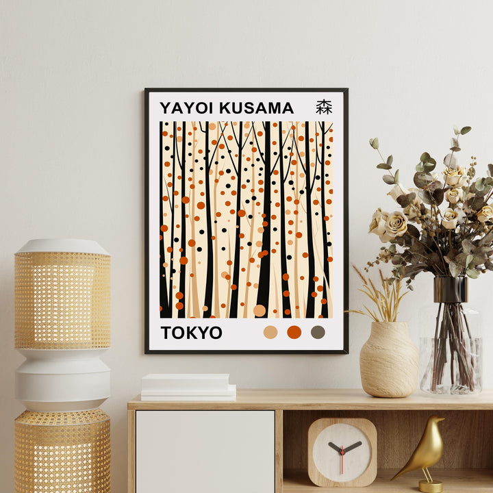 Yayoi Kusama Forest Poster Modern Pop Art Print Japanese Abstract Nature Design Polka Dot Woodland Artwork for Contemporary Home Decor