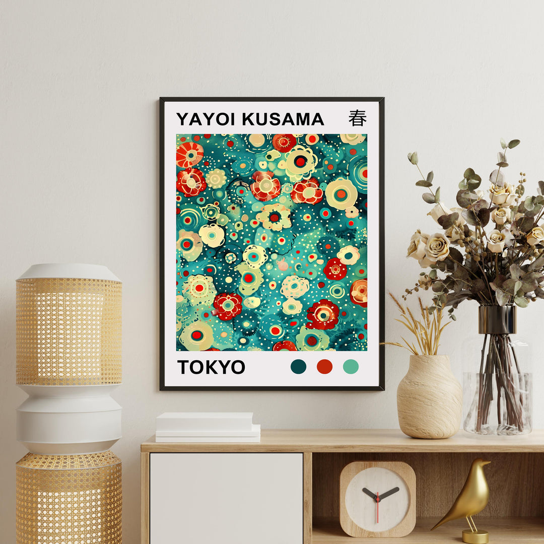 Yayoi Kusama Flower Petals Poster Modern Pop Art Print Japanese Abstract Floral Design Polka Dot Artwork for Contemporary Home Decor