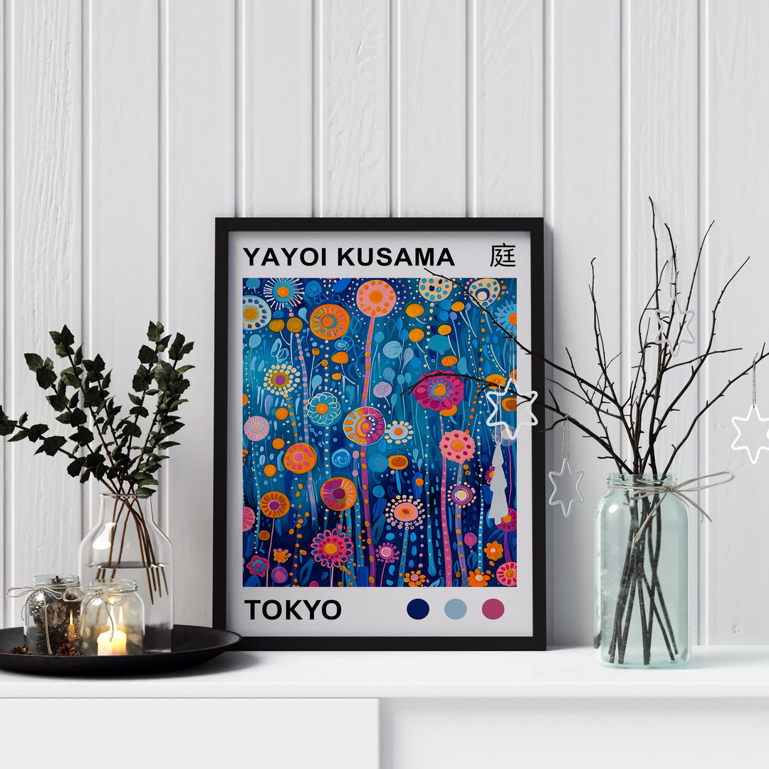 Yayoi Kusama Tall Flower Stems Poster Modern Pop Art Print Japanese Abstract Floral Design Polka Dot Botanical Artwork for Home Decor