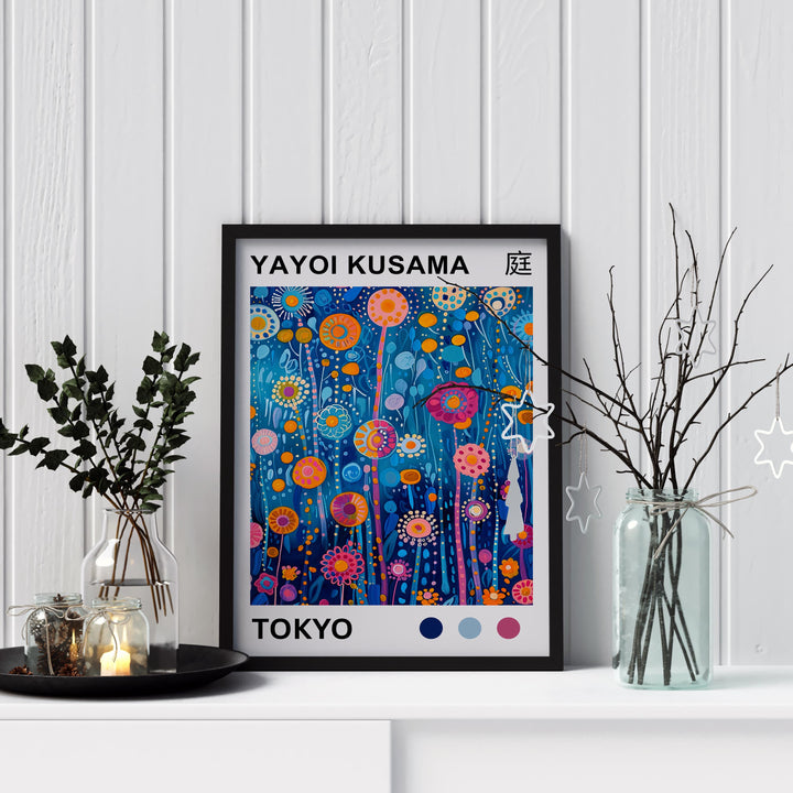 Yayoi Kusama Tall Flower Stems Poster Modern Pop Art Print Japanese Abstract Floral Design Polka Dot Botanical Artwork for Home Decor