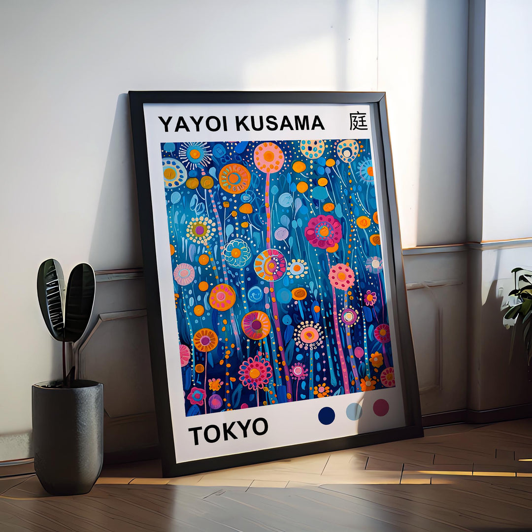 Yayoi Kusama Tall Flower Stems Poster Modern Pop Art Print Japanese Abstract Floral Design Polka Dot Botanical Artwork for Home Decor