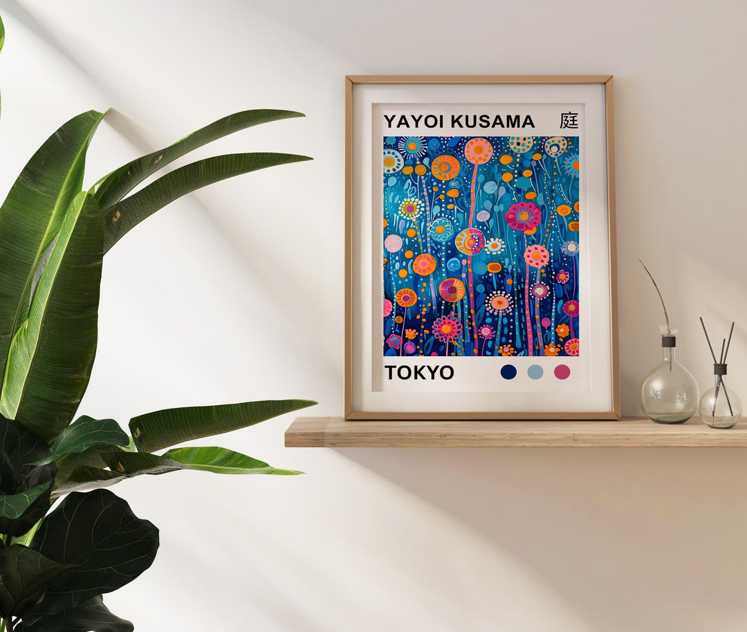 Yayoi Kusama Tall Flower Stems Poster Modern Pop Art Print Japanese Abstract Floral Design Polka Dot Botanical Artwork for Home Decor