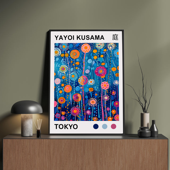 Yayoi Kusama Tall Flower Stems Poster Modern Pop Art Print Japanese Abstract Floral Design Polka Dot Botanical Artwork for Home Decor