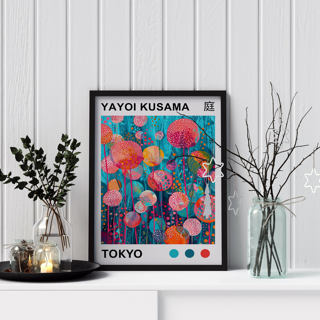 Yayoi Kusama Tall Flower Stems Poster Modern Pop Art Print Japanese Abstract Floral Design Polka Dot Botanical Artwork for Home Decor