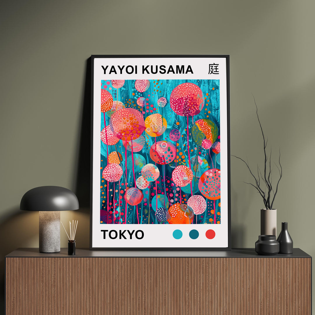 Yayoi Kusama Tall Flower Stems Poster Modern Pop Art Print Japanese Abstract Floral Design Polka Dot Botanical Artwork for Home Decor