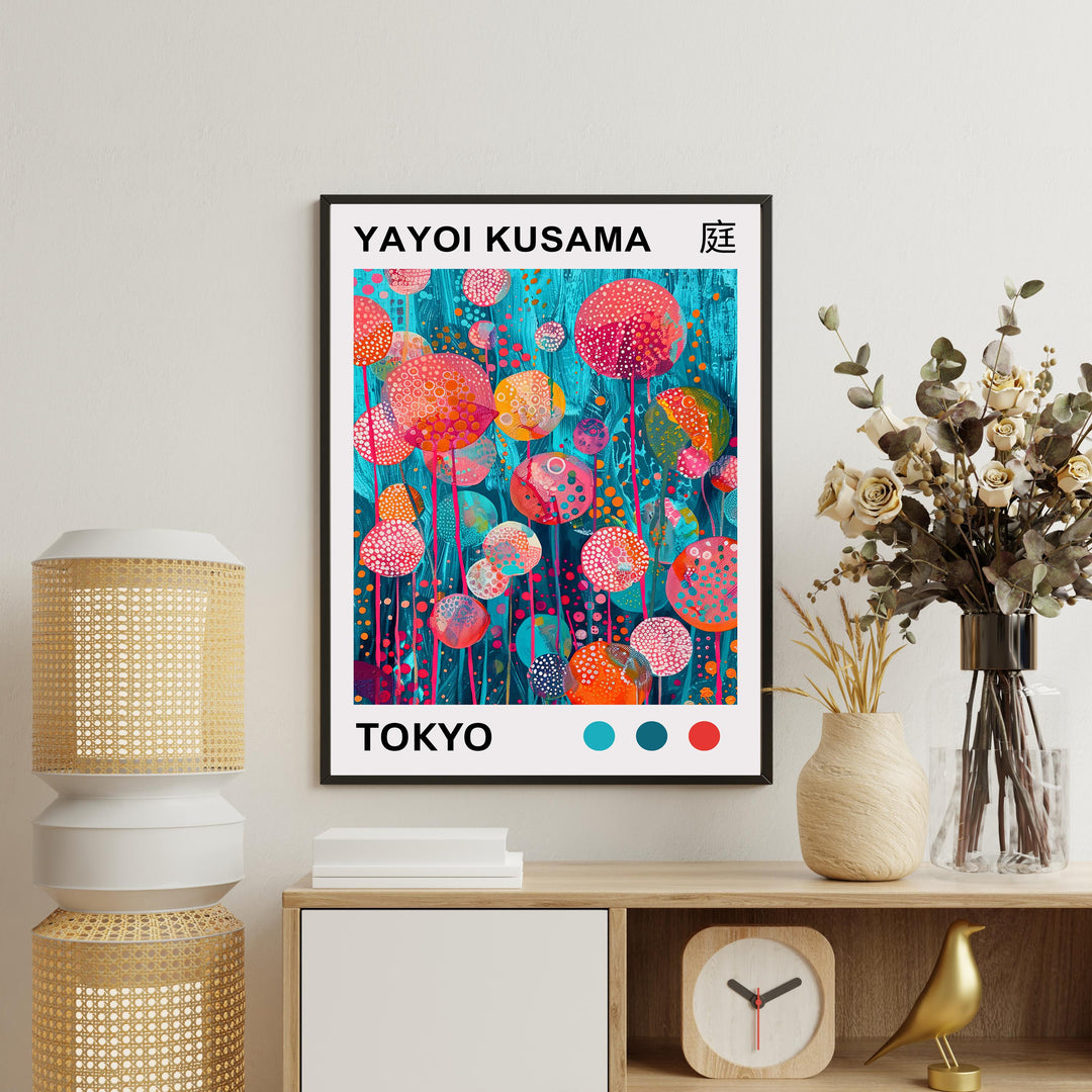 Yayoi Kusama Tall Flower Stems Poster Modern Pop Art Print Japanese Abstract Floral Design Polka Dot Botanical Artwork for Home Decor