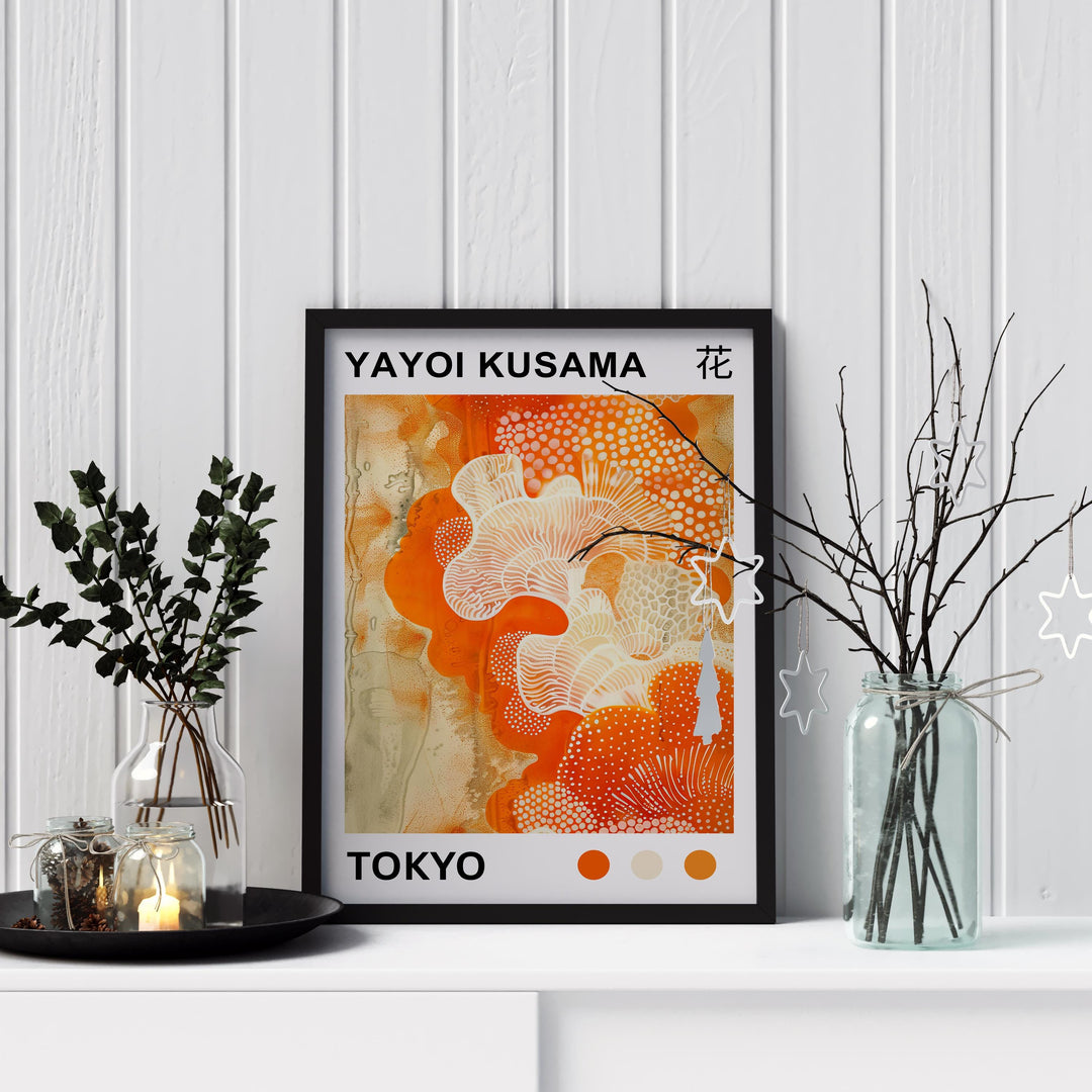 Yayoi Kusama Coral Poster Modern Pop Art Print Japanese Abstract Ocean Design Polka Dot Marine Artwork for Contemporary Coastal Decor