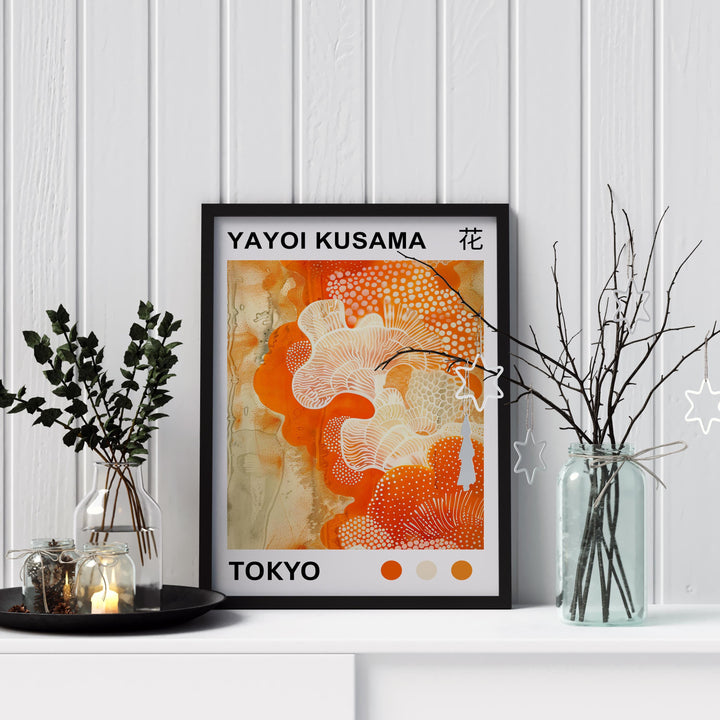 Yayoi Kusama Coral Poster Modern Pop Art Print Japanese Abstract Ocean Design Polka Dot Marine Artwork for Contemporary Coastal Decor