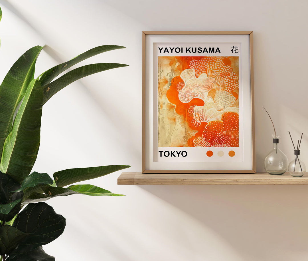 Yayoi Kusama Coral Poster Modern Pop Art Print Japanese Abstract Ocean Design Polka Dot Marine Artwork for Contemporary Coastal Decor