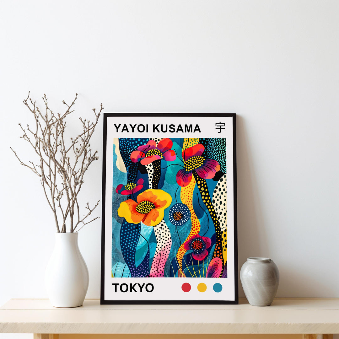 Yayoi Kusama Flower Poster Modern Pop Art Print Japanese Abstract Floral Design Polka Dot Botanical Artwork for Contemporary Home Decor