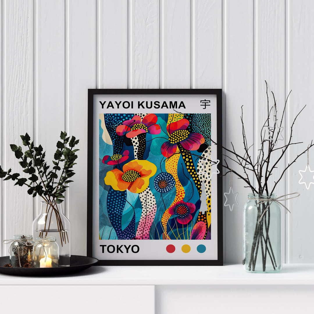 Yayoi Kusama Flower Poster Modern Pop Art Print Japanese Abstract Floral Design Polka Dot Botanical Artwork for Contemporary Home Decor