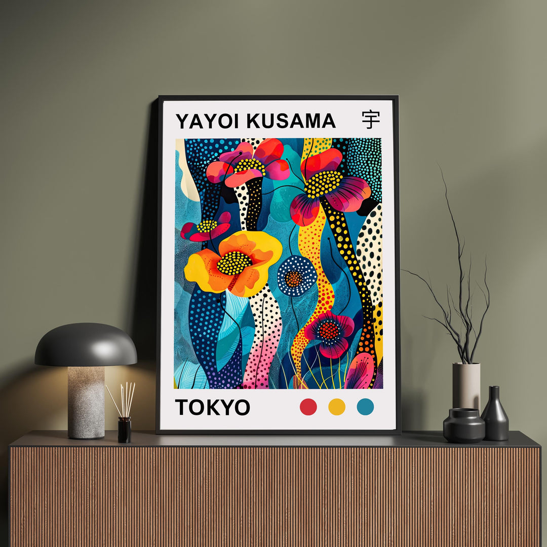 Yayoi Kusama Flower Poster Modern Pop Art Print Japanese Abstract Floral Design Polka Dot Botanical Artwork for Contemporary Home Decor