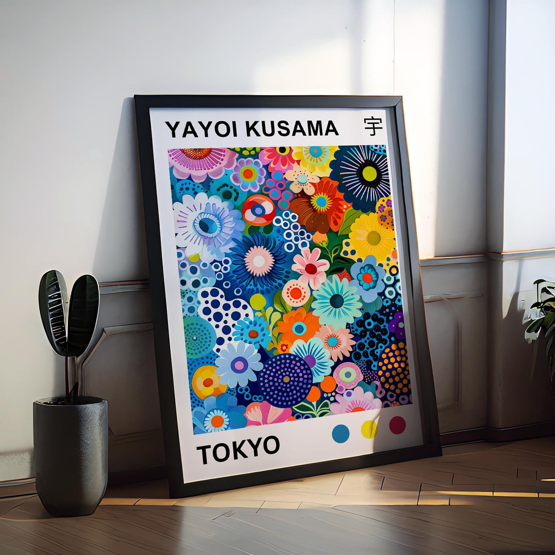 Yayoi Kusama Colorful Flowers Poster Modern Pop Art Print Japanese Abstract Floral Design Polka Dot Artwork for Contemporary Home Decor