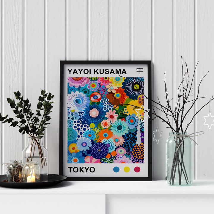 Yayoi Kusama Colorful Flowers Poster Modern Pop Art Print Japanese Abstract Floral Design Polka Dot Artwork for Contemporary Home Decor