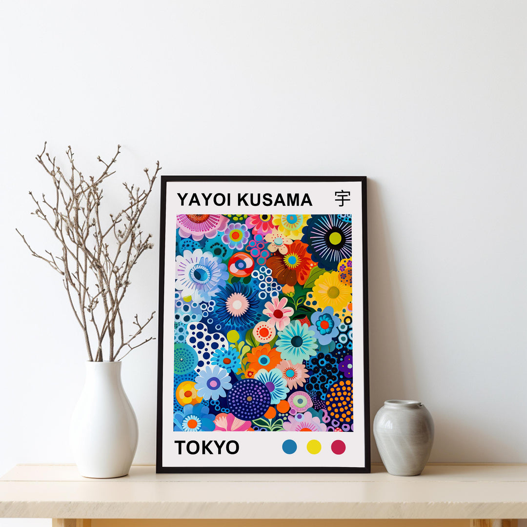 Yayoi Kusama Colorful Flowers Poster Modern Pop Art Print Japanese Abstract Floral Design Polka Dot Artwork for Contemporary Home Decor