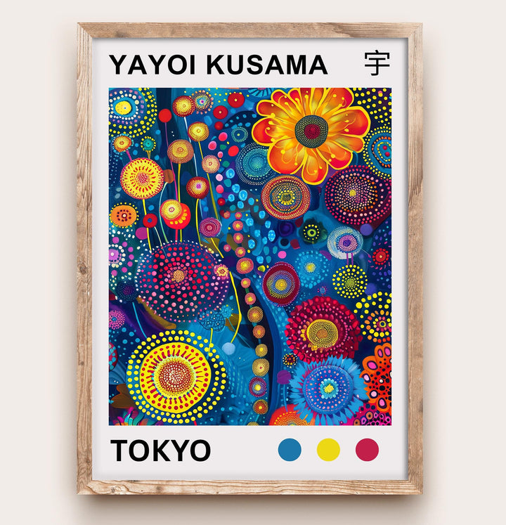 Yayoi Kusama Colorful Flowers Poster Modern Pop Art Print Japanese Abstract Floral Design Polka Dot Artwork for Contemporary Home Decor