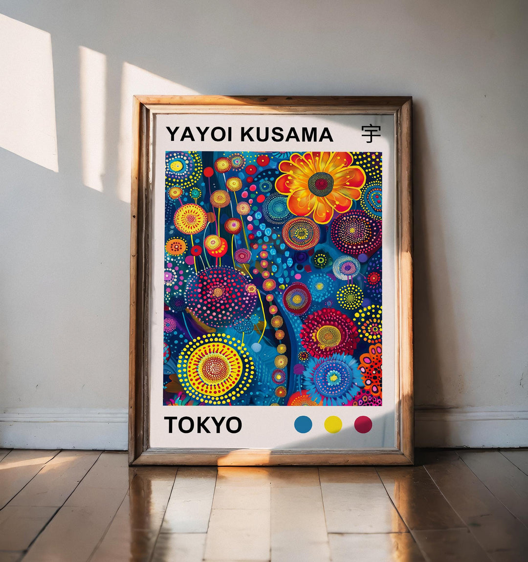 Yayoi Kusama Colorful Flowers Poster Modern Pop Art Print Japanese Abstract Floral Design Polka Dot Artwork for Contemporary Home Decor